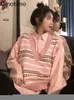 Swetery kobiet Kimotimo pasiaste kamizelki sweter żeńskie kobiety japońskie kawaii nakładają się na szyję Sweatek jesienny luz luźne kamizelki z dzianiny lui J220915