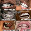 Oro vero 18 carati Punk Hiphop Bocca dentale Grillz Bretelle Bling Zircone cubico Rock Denti da vampiro Fang Griglie Bretelle Tappo per denti Rapper Gioielli per Cosplay Festa Halloween