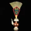 装飾的なオブジェクトタントリックチベットチベット鍋鍋装飾仏教孔雀の目フェザーサテンハンドファンデスクトップホームギフトコレクブル221129