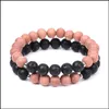 Beaded Natural Stone Lave Wood Bead Strand Bracelet Strands Stainless Steel Elastic Bracelets Wristband For Men Women Fashio Dhgarden Dhosq