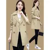 Women's Trench Coats 2022Autumn Mid-Length Coat Women Double Breasted Slim Spring Navy Khaki Female Outwear Fashion Windbreaker