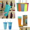 Bouteilles d'eau Bonbons Couleurs Plastique Changement de couleur Pp Tasse Réutilisable Drinkingthermochromic Température Sensing Cups Couvercle Et St 1562 T2 Dr Dhtcv