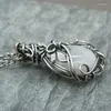 Pendant Necklaces Vintage Silver Color Chain Wiccan Moonstone Crystal Floral For Women Fashion Witch Jewelry Gifts Girl