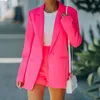 Ternos femininos femininos Blazer cor de cor de solta solta de manga longa de manga longa bolsos de lapela de terno de casaco