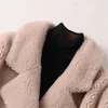 女性の毛皮ウールジャケット女性秋の冬ファッション顆粒羊のシアーズコート韓国の二重胸オーバーコートルーズレディース服g1319