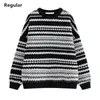 Damenpullover Vintage Gestreifter Strickpullover Frauen Übergroße Lässige Streetwear Teen Strickwaren Pullover Herbst Winter Dicke Warme