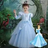 Blue Lace Flower Girl Bows Children's First Holy Communion Dress Princess Formal Tulle Ball Gown Wedding Party Pageant Gowns 403