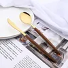 Dinnerware Sets 6Peoplr Gold Stainless Steel Cutlery Wooden Handle Vintage Tableware Spoon Fork Knife For Home Kitchen Flatware Set