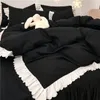 Bedding sets 4pcs White Lace Set Duvet Cover Skirt Soft Ruffles Flat Sheet Princess Linens Quilt King Queen Size 221129