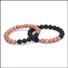 Beaded Natural Stone Lave Wood Bead Strand Bracelet Strands Stainless Steel Elastic Bracelets Wristband For Men Women Fashio Dhgarden Dhosq