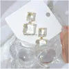 Dangle Chandelier Korean Earrings Golden Geometric Transparent Square Glass Crystal Wedding For Women Accessories Fashion Jewelry Dhorf