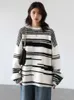 Women's Sweaters JMprs Causal O Neck Striped Sweater White Fashion Loose Fall Knitted Jumper Soft Sweater Irregular Outfit Ladies Top Sweaters J220915