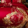 Bettwäsche-Sets Luxus Gold Phoenix Stickerei Rot Chinesische Hochzeit 100S Ägyptische Baumwolle Set Bettbezug Bettlaken Tagesdecke Kissenbezug 221129