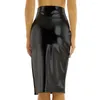 Skirts Women Shiny Metallic Skirt Slim Long Holographic Gothic High Waist Side Split Midi Pencil Bodycon For Night Clubwear