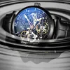 ساعة معصم Ailang أزياء Tourbillon Hollow Wathproof Watch Men Black Full Steel Full Luminous Steampunk Skeleton Watches for Mens