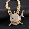 Pendant Necklaces wholesales Europe and the United States new 6ix9ine with a large shark pendant micro diamond exaggerated hip hop men's necklace-5