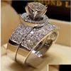 Solitaire ring schattige vrouwelijke kristal witte zirkoon stenen ring set luxe 925 sier verloving vintage bruids trouwringen voor w dhgarden dhwox