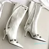 Lange Stiefel Kniestiefel Schnalle Fabrik Schuhe Luxus Designer Dünne Ferse Mode Marke Cagole Stud Spitze Zehen Leder Runway Damen