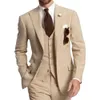 Men's Suits Blazers Beige Three Piece Business Party Men Peaked Lapel Two Button Custom Made Wedding Groom Tuxedos Jacket Pants Vest 221128