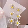 Dangle Chandelier Korean Elegant Yellow Crystal Flower Petal Tassel Drop Earrings For Women Students Fashion Party Pendientes Jewe Dhmjy