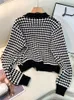 Wo Circyy Frauen Jacke Abgeschnitten Mantel Schwarz Weiß Argyle Plaid Koreanische Chic Kleidung Taschen Mode Patchwork Herbst Winter