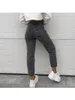 Kvinnors jeans täta elastiska fötter byxor nio nödställda höstvinter vintage hög midja denim byxor grå 221128