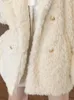 Kobiety FUR FUAX LAUTARO Zima Środkowa długość ciepła, miękka puszysta płaszcz Kobiet Lapel Long Sleeve Luźnik swobodny w stylu koreański 221128