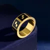 Paar gegraveerd uitgehold mannen ring mode stijl dame vrouwen titanium staal F brief 18K goud brede ringen sieraden geschenken HFRN1 -- 01