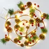 Pine Cone Christmas String Lights 20 LED Battery Operated Garland with Red Berry Fairy for Indoor Outdoor Xmas Fireplace Mantel Decorations