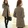 Women's Wool Blends Coat Winter Autumn Fashion Elegant Mother Turtleneck Plaid Slim Long Tweed en Outerwear Female 221128