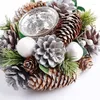 Candle Holders Handmade White Berries Pine Cones Table Centerpiece Ornament Dried Flowers Home Decor