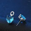 Stud Earrings OMYFUN Factory Wholesale Female Heart Copper Blue/Tourmaline Color Crystal Jewelry Simple Brazil Brincos Arete E63