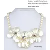 Choker Handcraft Flower Necklace Crystal White Shell Freshwater Pearl For Women Wedding Party Bridal Jewelry Collar Bib Gift 18 "