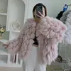 Women Sur Fal Faux Luxo Outono Inverno 3d Hairball Chequeiro Capata Finged Jaqueta Mink Tassels Coat Ry Cardigan Tops 221128