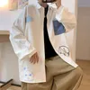 Men s Casual Shirts HybSkr Harajuku Cartoon Boy Printed Streetwear Turn down Collar Blouses Plaid Long Sleeve Korean Tops Cardigan 221128