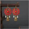 Dangle Chandelier Classic Round Gold Color Bells Tribe Jhumka Dangle Earrings Womens Vintage Turkey Blue Beads Tassel Earring Drop Dh9Ye
