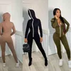 Women's Two Piece Pants Solid Zipper Hoodie Jumpsuits Women 2022 Autumn Slim Casual Skinny Streetwear Active Fitness Sporty Work Out Rompers