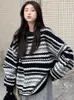 Damenpullover Vintage Gestreifter Strickpullover Frauen Übergroße Lässige Streetwear Teen Strickwaren Pullover Herbst Winter Dicke Warme