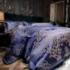 Set di biancheria da letto Luxury Blue Gold Grey Smooth Soft Set Satin Jacquard Cotton Queen King Copripiumino Lenzuolo Federe Tessili per la casa 221129