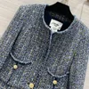 Wo Autumn Runway Tweed Jacket Women 22 Vintage O Neck Long Sleeve Wool Weave Outwear High Quality Denim Blue Office Lady Coat Top