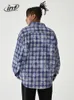 Men s Casual Shirts INFLATION Brushed Check Men Blue Plaid Long Sleeve Oversized Male Plus Size 221128