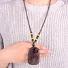 Pendant Necklaces Wholesale Black Natural Obsidian Carved Guanyin Buddha With Beads Sweater Chain Necklace Crystal Jewelry