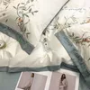 Bedding sets Luxury American Style Flowers Bird Embroidery Egyptian Cotton Set Duvet Cover Bed Linen Fitted Sheet Pillowcases 4Pcs 221129