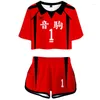 زي المسارات للسيدات أنيمي Haikyuu Cosplay Costume من قطعتين مجموعة مسارات للسيارة صيف رفيعة وسروال شورت أزياء الشارع أزياء