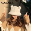 Wide Brim Hats Bucket Fashion Autumn Winter Leopard Fur Bear Ear Ball Plush Fisherman Soft Warm Thick Basin Protection 221129