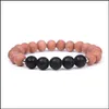 Beaded Natural Stone Lave Wood Bead Strand Bracelet Strands Stainless Steel Elastic Bracelets Wristband For Men Women Fashio Dhgarden Dhosq