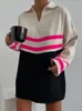 Swetery damskie w paski w paski kolorowy Sweetek Kobiety Kobiety Lapel Casual Casual Pullover Famel Casue Female Streetwear Top Lady Haut Haut