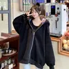 Damen-Kapuzenpullover, Sweatshirts, Damen, mit Reißverschluss, übergroß, locker, einfarbig, tiefe Schulter, lange, große Hasenohren, Kapuzenpullover, lustige Kawaii-Streetwear 221129