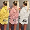 Women Sleepwear MEOW Cat Print Pullover Hooded Long Sleeve Tops Shorts Pajama Sets Sleep Top Bottoms