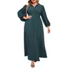 Plus Size Dresses Women Shirt Long Dress Trumpet Sleeve Soild Color Lapel Button Autumn Winter Elegant